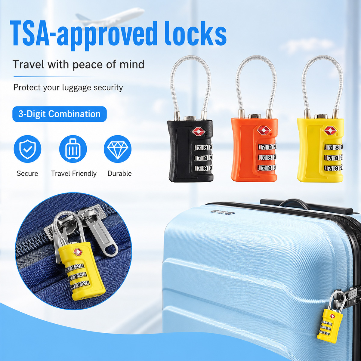 Cable Lock Combination - Lucchetto TSA Approvato con Combinazione a